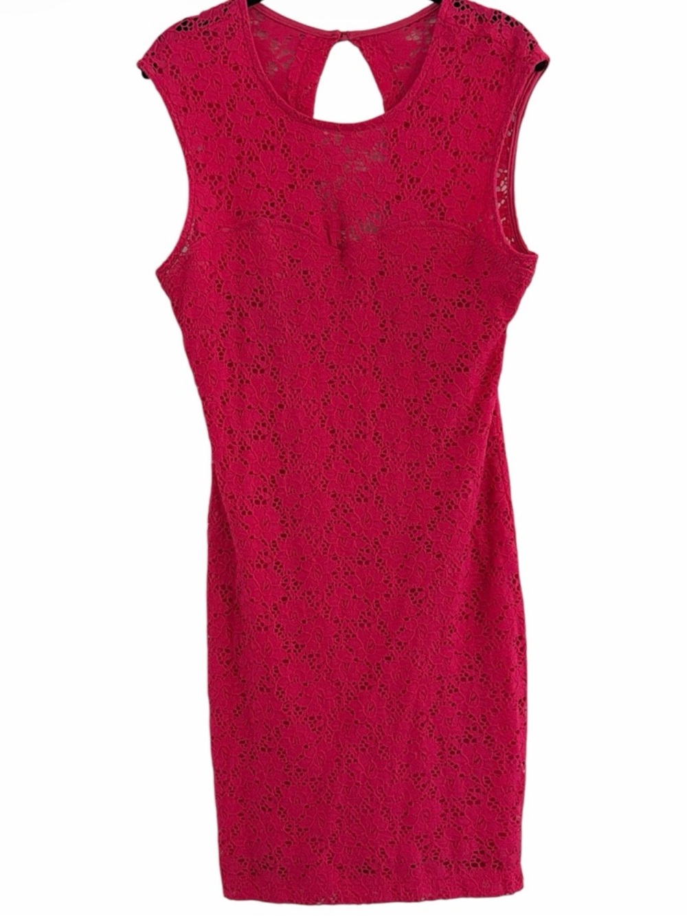 2b Bebe Fuchsia Red Lace Bodycon Mini Dress Cutout Open Back Size L